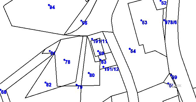 Parcela st. 69 v KÚ Hostim u Berouna, Katastrální mapa