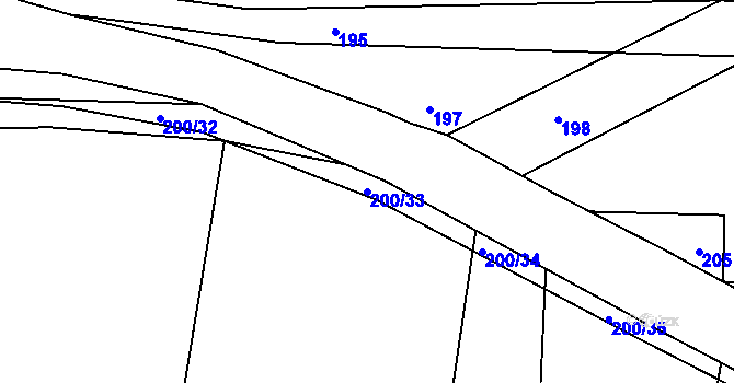 Parcela st. 200/33 v KÚ Hostim u Berouna, Katastrální mapa