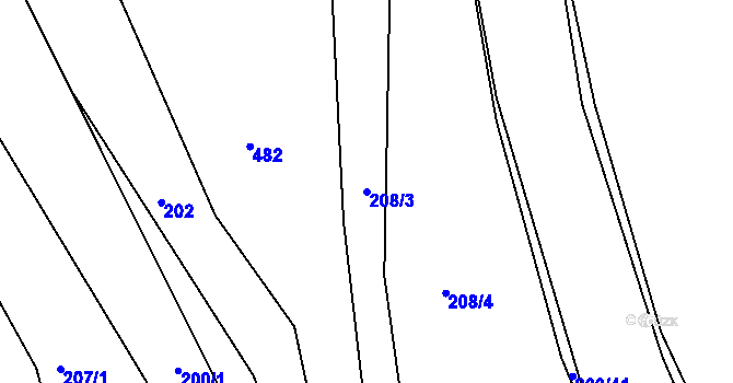 Parcela st. 208/3 v KÚ Hostim u Berouna, Katastrální mapa