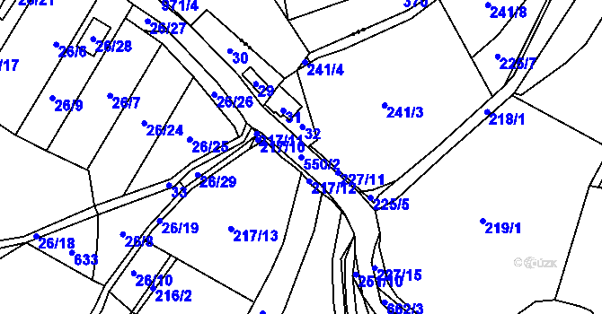 Parcela st. 550/2 v KÚ Hostim u Berouna, Katastrální mapa