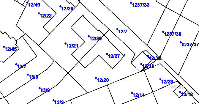 Parcela st. 12/27 v KÚ Hostim, Katastrální mapa