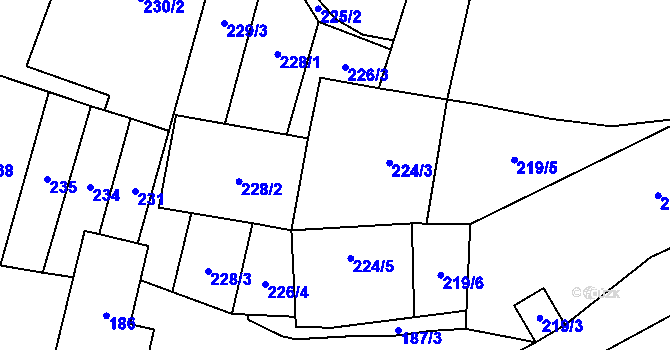 Parcela st. 224/3 v KÚ Hostim, Katastrální mapa