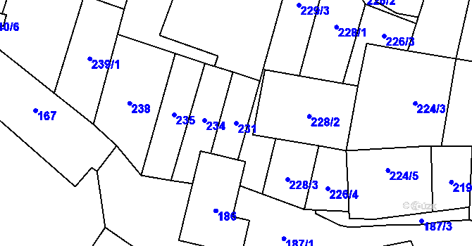 Parcela st. 231 v KÚ Hostim, Katastrální mapa