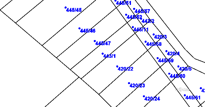 Parcela st. 443/1 v KÚ Hostim, Katastrální mapa
