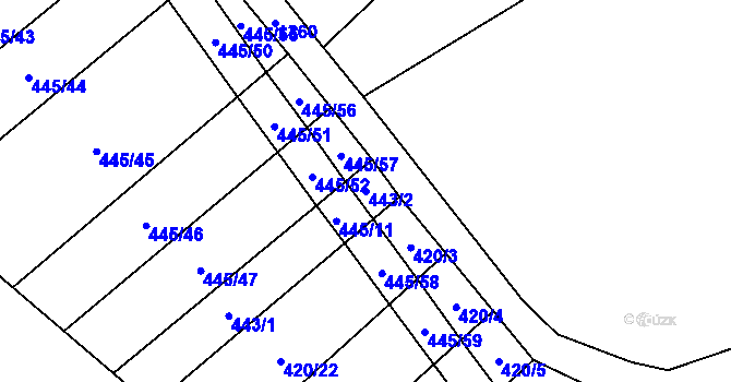Parcela st. 443/2 v KÚ Hostim, Katastrální mapa
