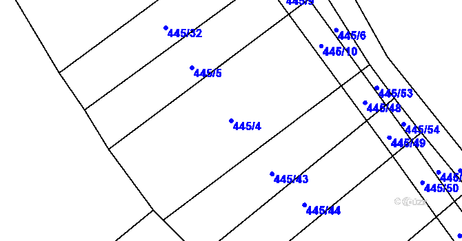 Parcela st. 445/4 v KÚ Hostim, Katastrální mapa