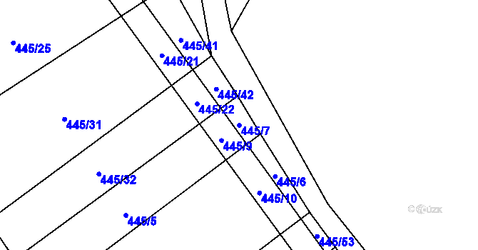 Parcela st. 445/7 v KÚ Hostim, Katastrální mapa
