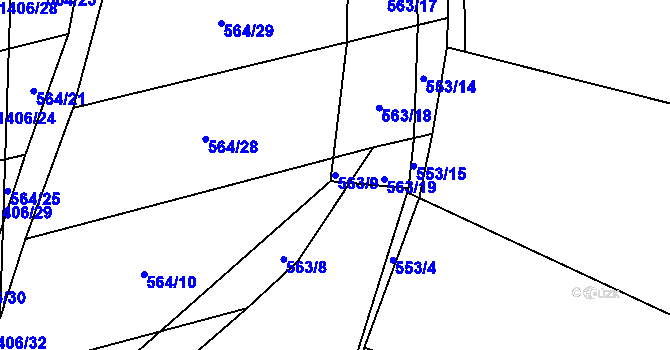 Parcela st. 563/9 v KÚ Hostim, Katastrální mapa