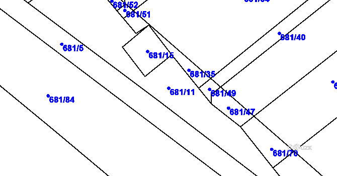 Parcela st. 681/11 v KÚ Hostim, Katastrální mapa