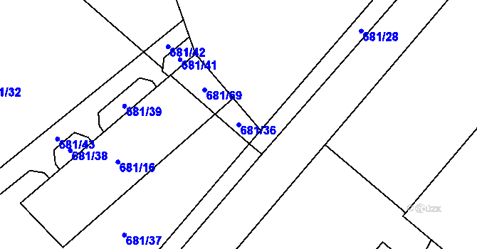 Parcela st. 681/36 v KÚ Hostim, Katastrální mapa