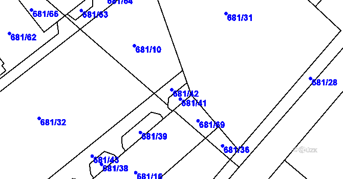 Parcela st. 681/42 v KÚ Hostim, Katastrální mapa