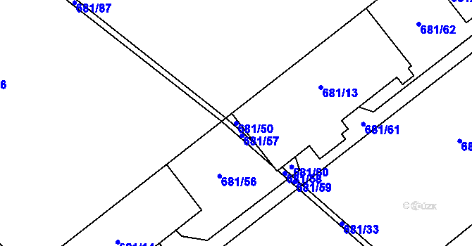 Parcela st. 681/50 v KÚ Hostim, Katastrální mapa