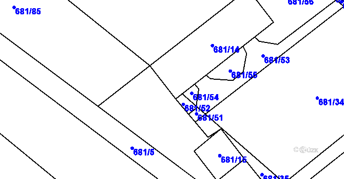 Parcela st. 681/68 v KÚ Hostim, Katastrální mapa