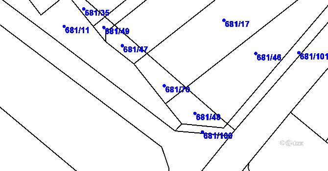 Parcela st. 681/70 v KÚ Hostim, Katastrální mapa
