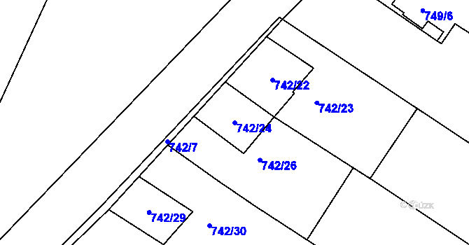 Parcela st. 742/24 v KÚ Hostim, Katastrální mapa