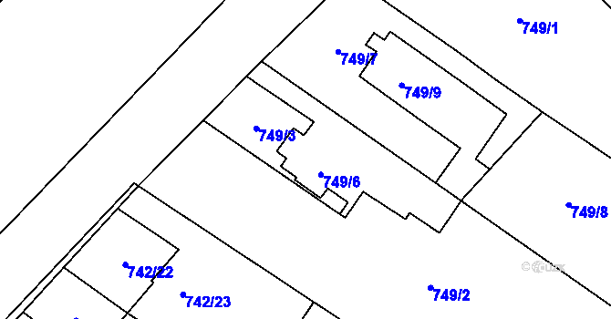 Parcela st. 749/6 v KÚ Hostim, Katastrální mapa