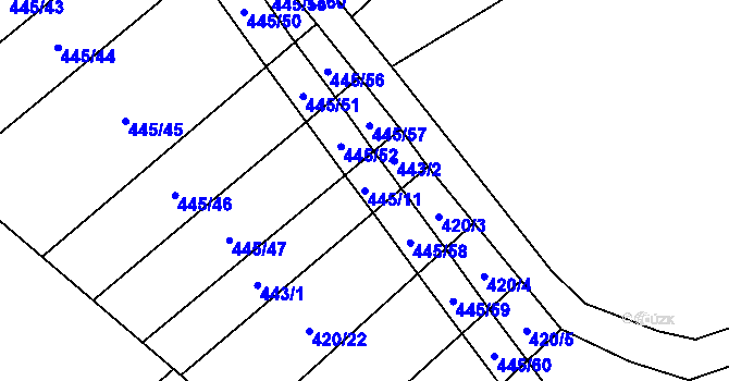 Parcela st. 445/11 v KÚ Hostim, Katastrální mapa