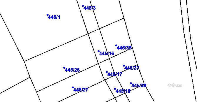 Parcela st. 445/16 v KÚ Hostim, Katastrální mapa
