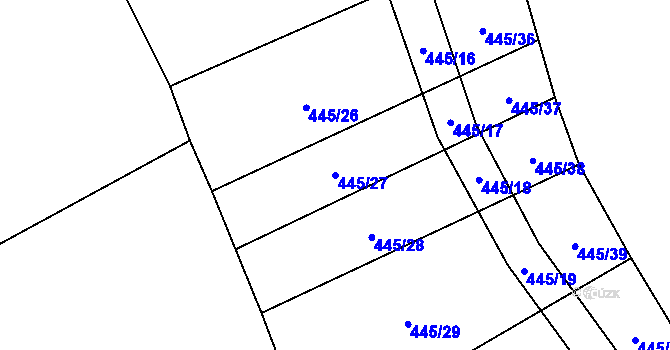 Parcela st. 445/27 v KÚ Hostim, Katastrální mapa