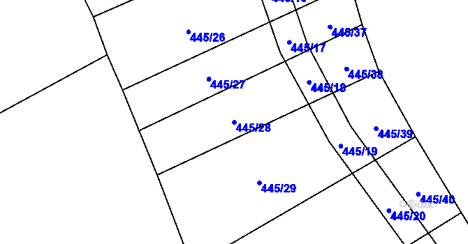 Parcela st. 445/28 v KÚ Hostim, Katastrální mapa