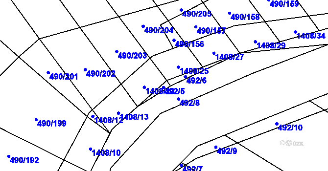 Parcela st. 492/5 v KÚ Hostim, Katastrální mapa