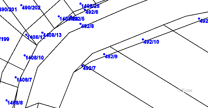 Parcela st. 492/9 v KÚ Hostim, Katastrální mapa