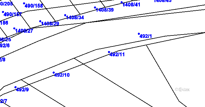 Parcela st. 492/11 v KÚ Hostim, Katastrální mapa