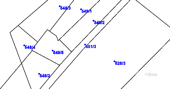 Parcela st. 551/3 v KÚ Hostim, Katastrální mapa