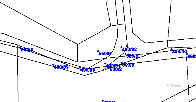 Parcela st. 560/9 v KÚ Hostim, Katastrální mapa