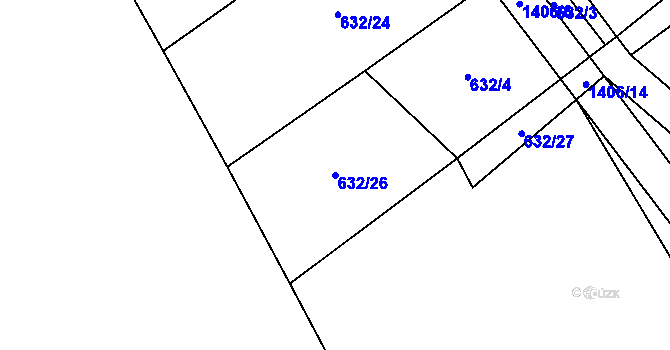 Parcela st. 632/26 v KÚ Hostim, Katastrální mapa