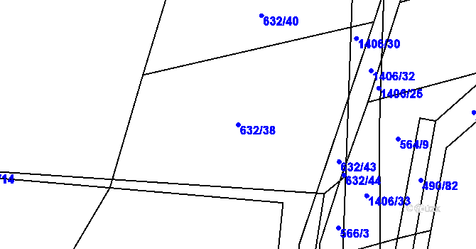 Parcela st. 632/38 v KÚ Hostim, Katastrální mapa