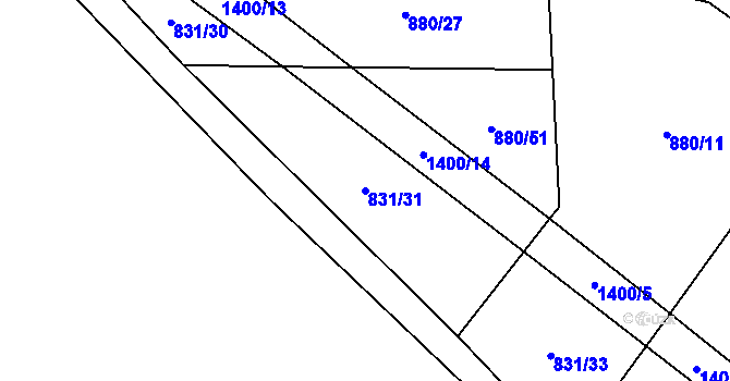 Parcela st. 831/31 v KÚ Hostim, Katastrální mapa