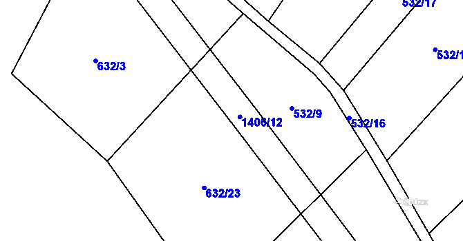 Parcela st. 1406/12 v KÚ Hostim, Katastrální mapa