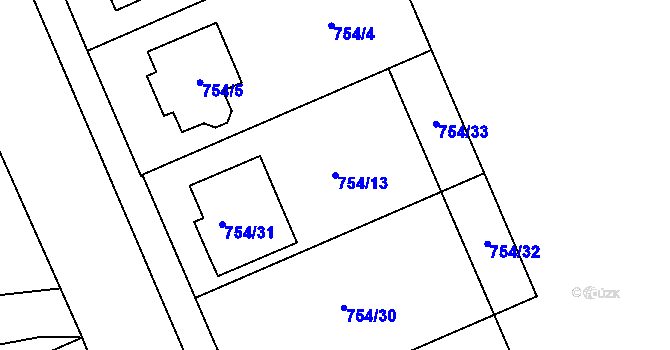 Parcela st. 754/13 v KÚ Hostim, Katastrální mapa