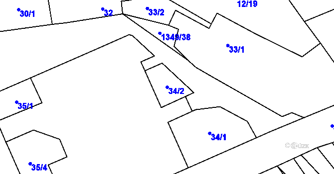 Parcela st. 34/2 v KÚ Hostim, Katastrální mapa