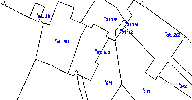 Parcela st. 6/2 v KÚ Jiřice u Moravských Budějovic, Katastrální mapa