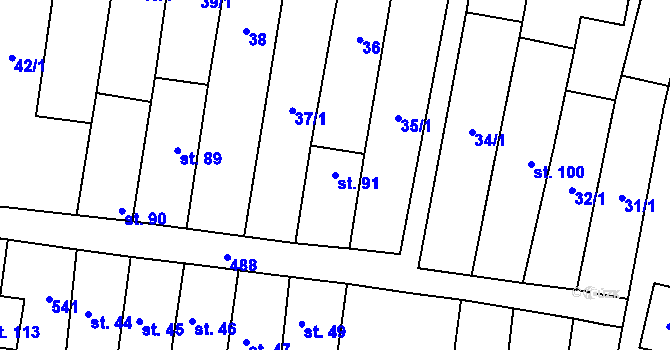Parcela st. 91 v KÚ Hostín u Vojkovic, Katastrální mapa