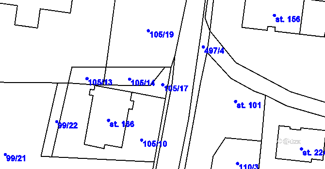 Parcela st. 105/17 v KÚ Hostín u Vojkovic, Katastrální mapa