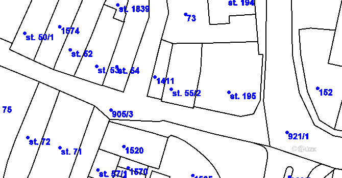 Parcela st. 55/2 v KÚ Hostinné, Katastrální mapa