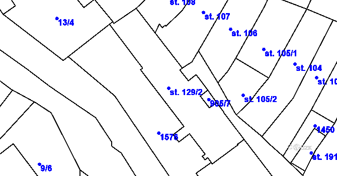 Parcela st. 129/2 v KÚ Hostinné, Katastrální mapa