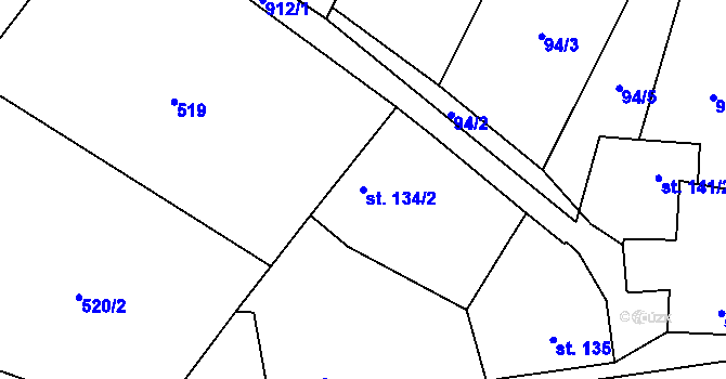 Parcela st. 134/2 v KÚ Hostinné, Katastrální mapa