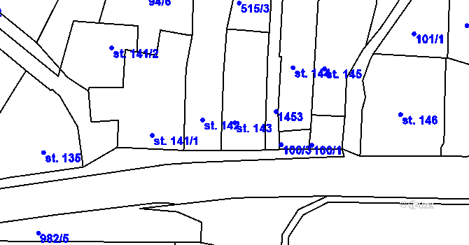 Parcela st. 143 v KÚ Hostinné, Katastrální mapa