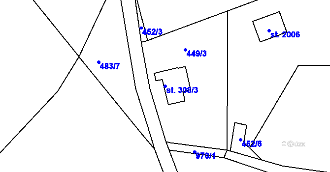 Parcela st. 308/3 v KÚ Hostinné, Katastrální mapa