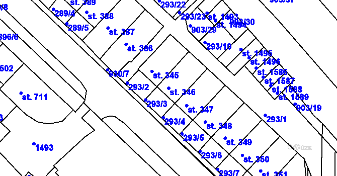 Parcela st. 346 v KÚ Hostinné, Katastrální mapa