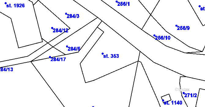 Parcela st. 353 v KÚ Hostinné, Katastrální mapa