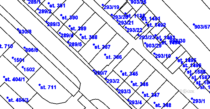 Parcela st. 386 v KÚ Hostinné, Katastrální mapa