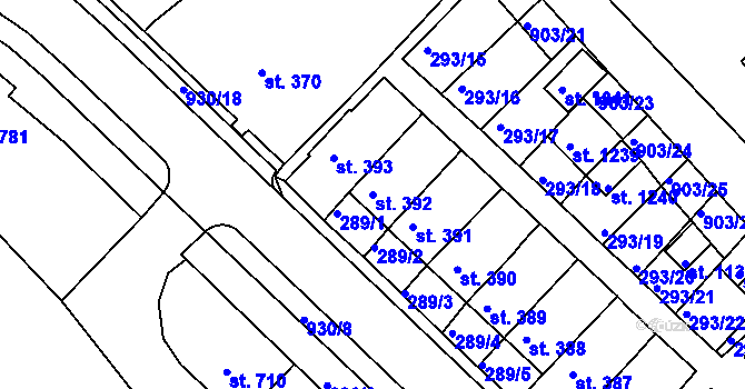 Parcela st. 392 v KÚ Hostinné, Katastrální mapa