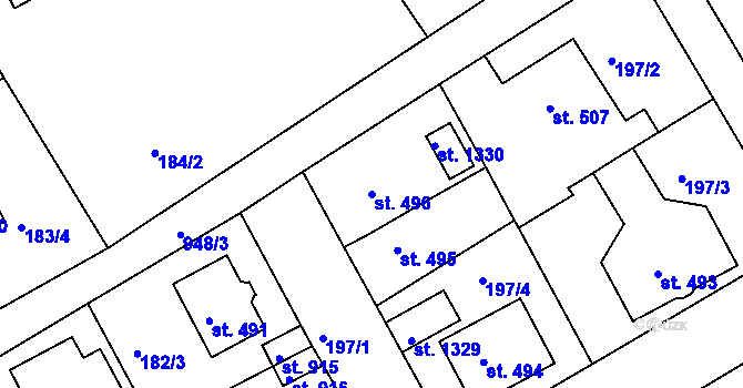 Parcela st. 496 v KÚ Hostinné, Katastrální mapa