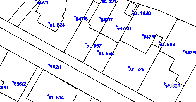 Parcela st. 568 v KÚ Hostinné, Katastrální mapa