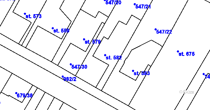 Parcela st. 582 v KÚ Hostinné, Katastrální mapa